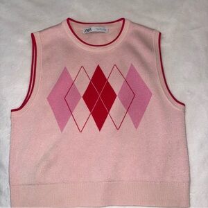 Zara Pink Argyle Knit Vest